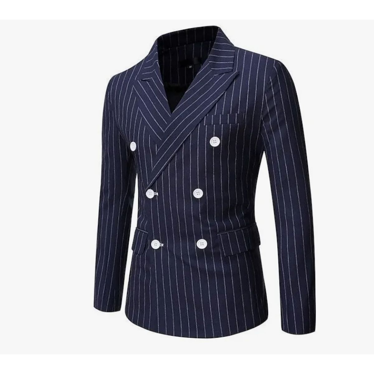 XPRESS RECHARGE - Chaqueta Azul Marino de Hombre con Rayas Finas  Doble Botonadura