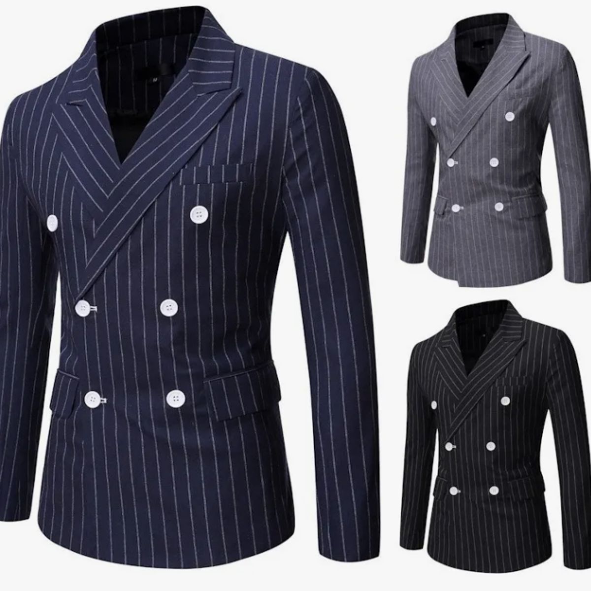 XPRESS RECHARGE - Chaqueta Azul Marino de Hombre con Rayas Finas  Doble Botonadura