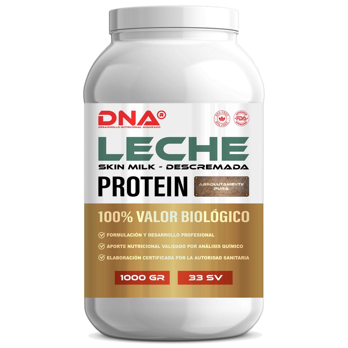 DNA - LECHE PROTEIN D N A® - DESCREMADA EN POLVO - PURA - POTE 1 KILO