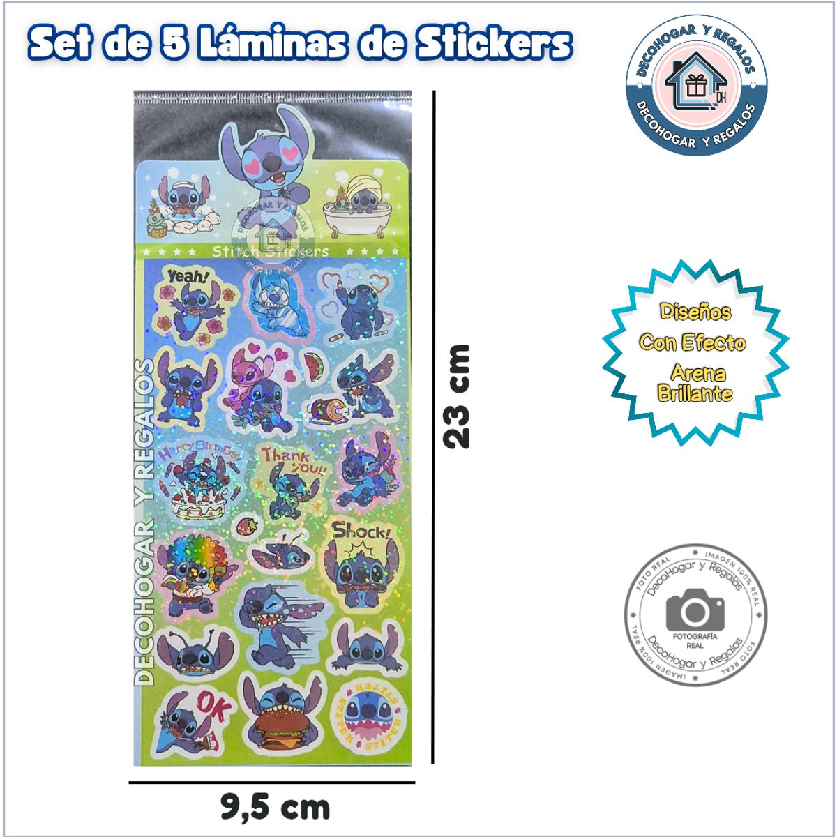GENERICO - Set 5 Láminas de Stickers Pegatinas Láser Diseños Personajes Animados