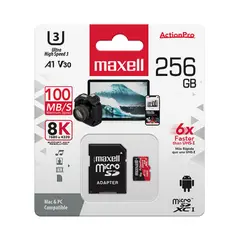 MAXELL - TARJETA MICROSD 256GB/100MB/S 8K ADAPTADOR SD CLASE 10 MCSD-256U3