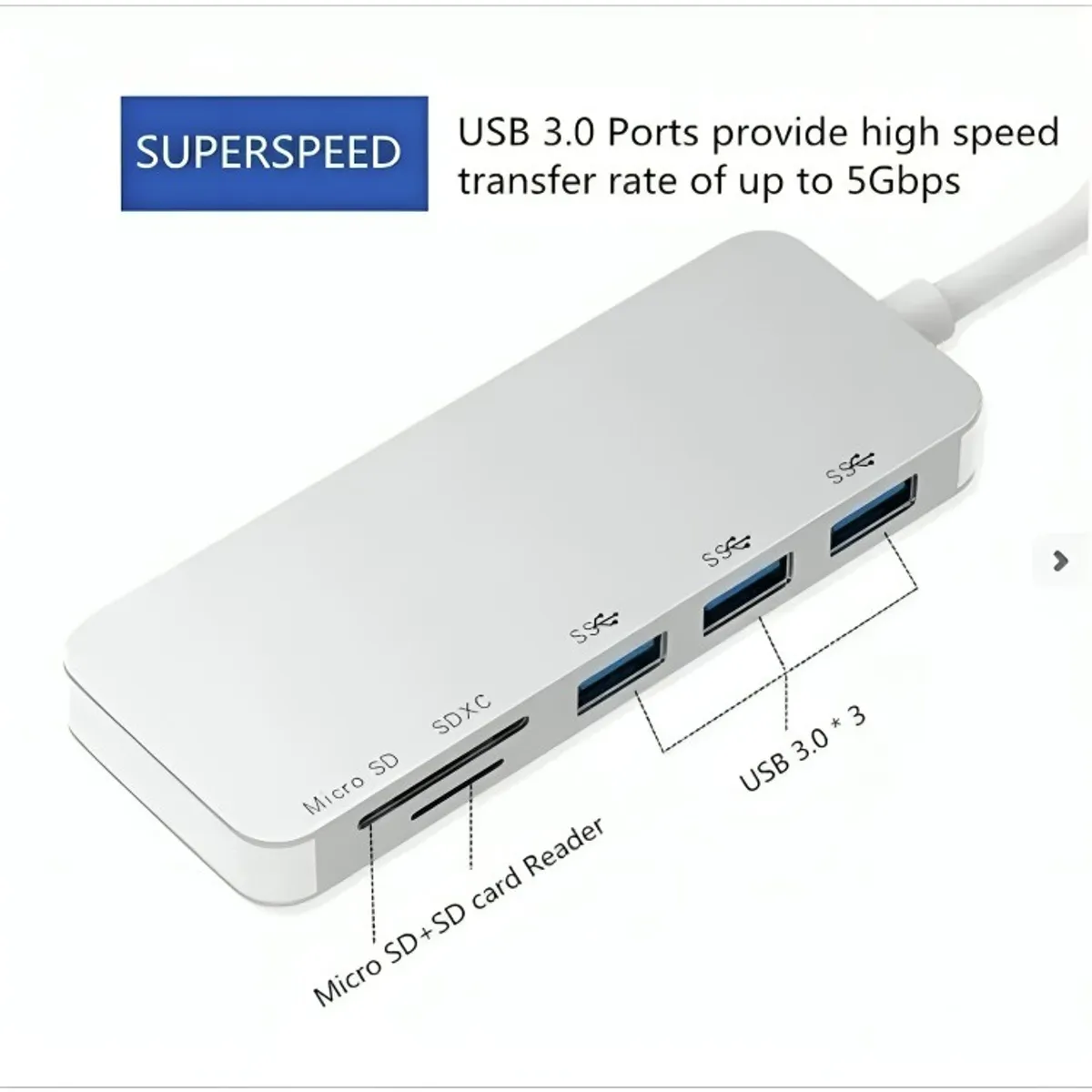 GENERICO - Adaptador Type C Tipo C 3 X Usb 30 Tf Micro Sd 5en1