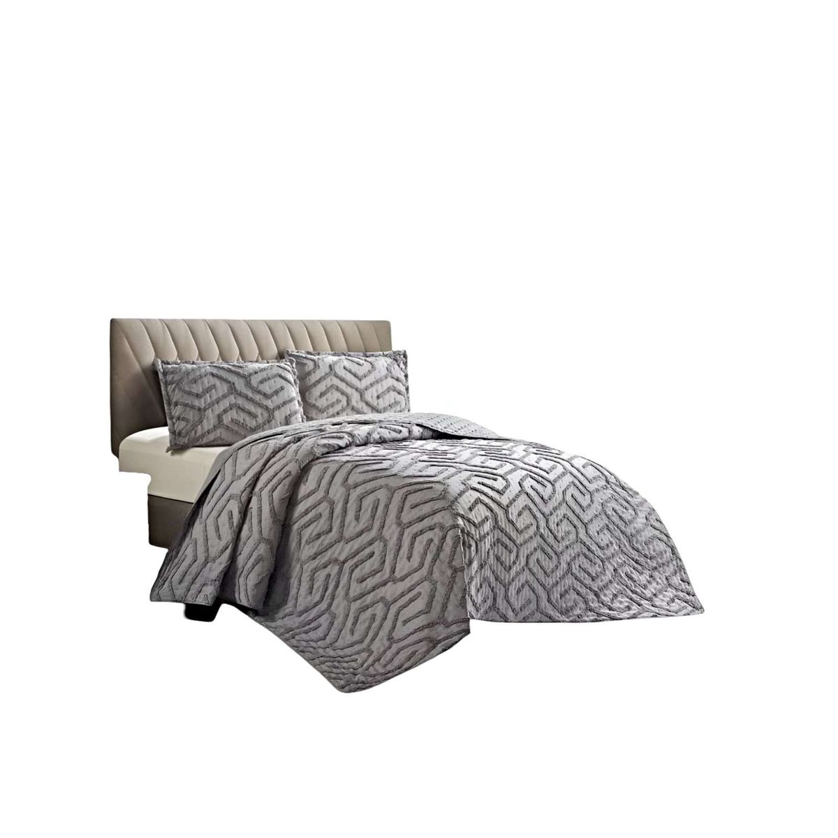 GENERICO - CUBRECAMA CON DISEÑO RELIEVE PLAZA Y MEDIA GRIS