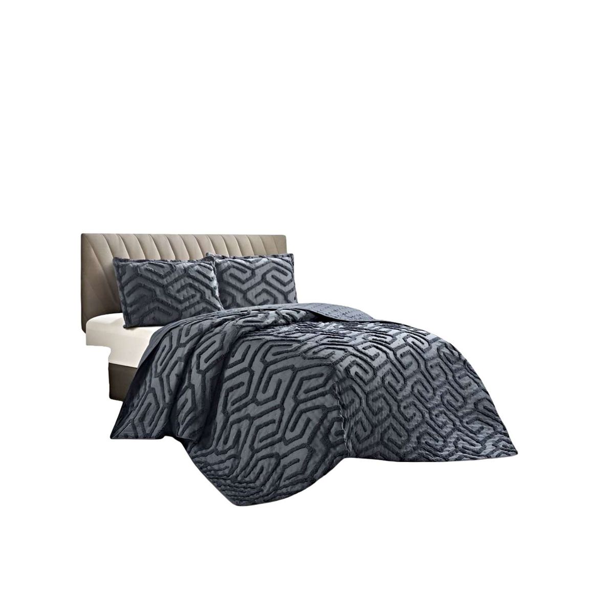 GENERICO - CUBRECAMA CON DISEÑO RELIEVE 2 PLAZAS NEGRO