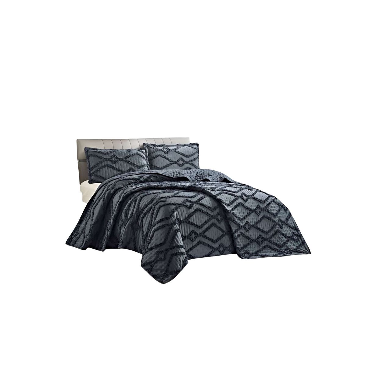 GENERICO - CUBRECAMA CON DISEÑO GEOMETRICO RELIEVE 2 PLAZAS NEGRO