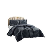 CUBRECAMA CON DISEÑO HOJA RELIEVE 2 PLAZAS NEGRO