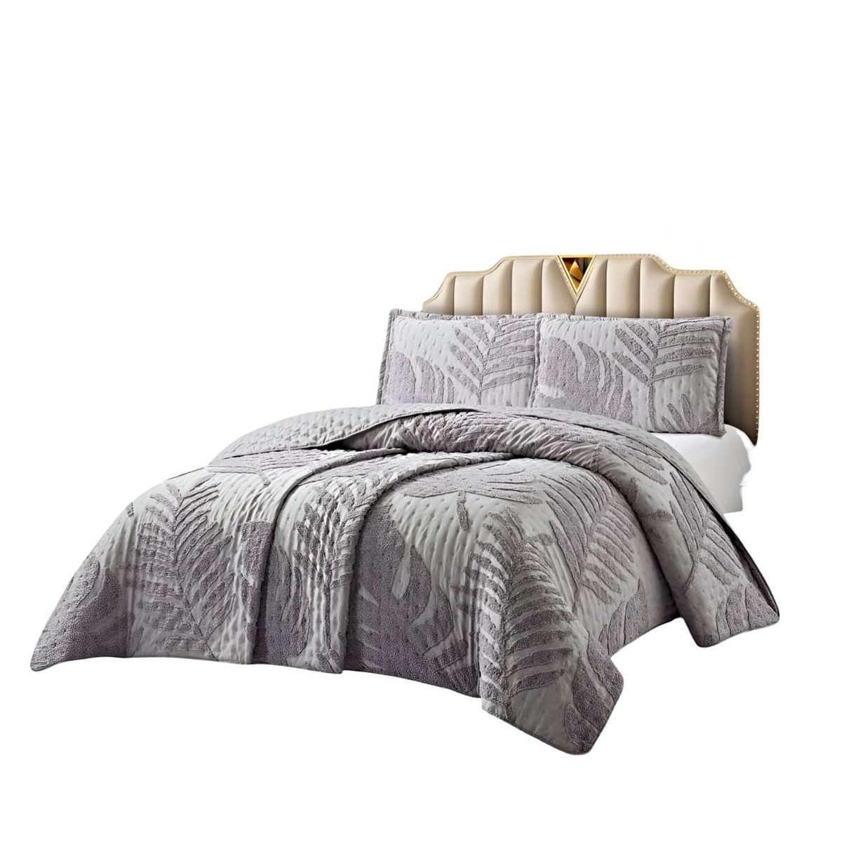 GENERICO - CUBRECAMA CON DISEÑO HOJA RELIEVE KING-SUPERKING GRIS