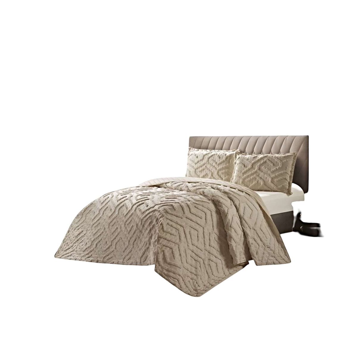 GENERICO - CUBRECAMA CON DISEÑO RELIEVE 2 PLAZAS BEIGE