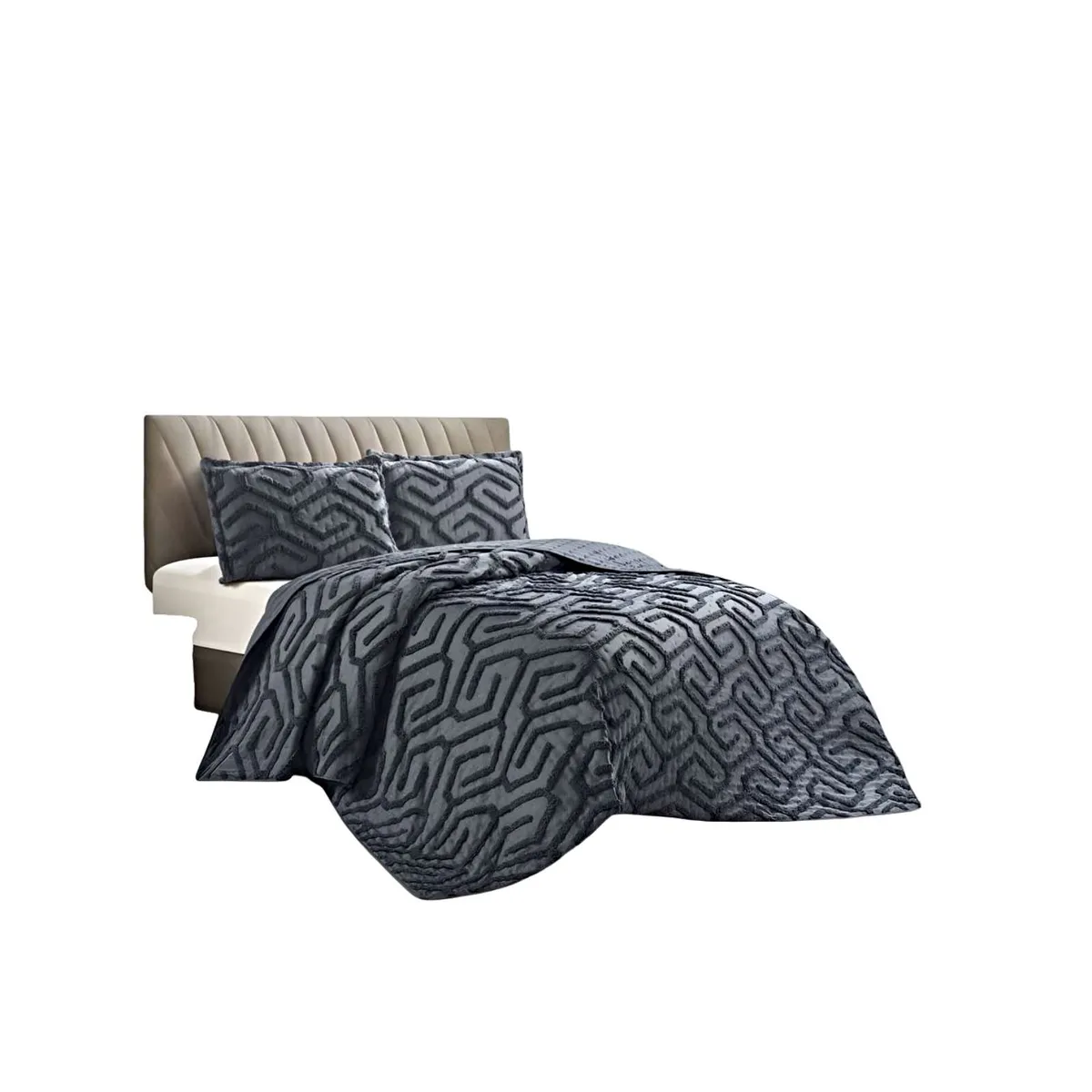 GENERICO - CUBRECAMA CON DISEÑO RELIEVE KING-SUPERKING NEGRO