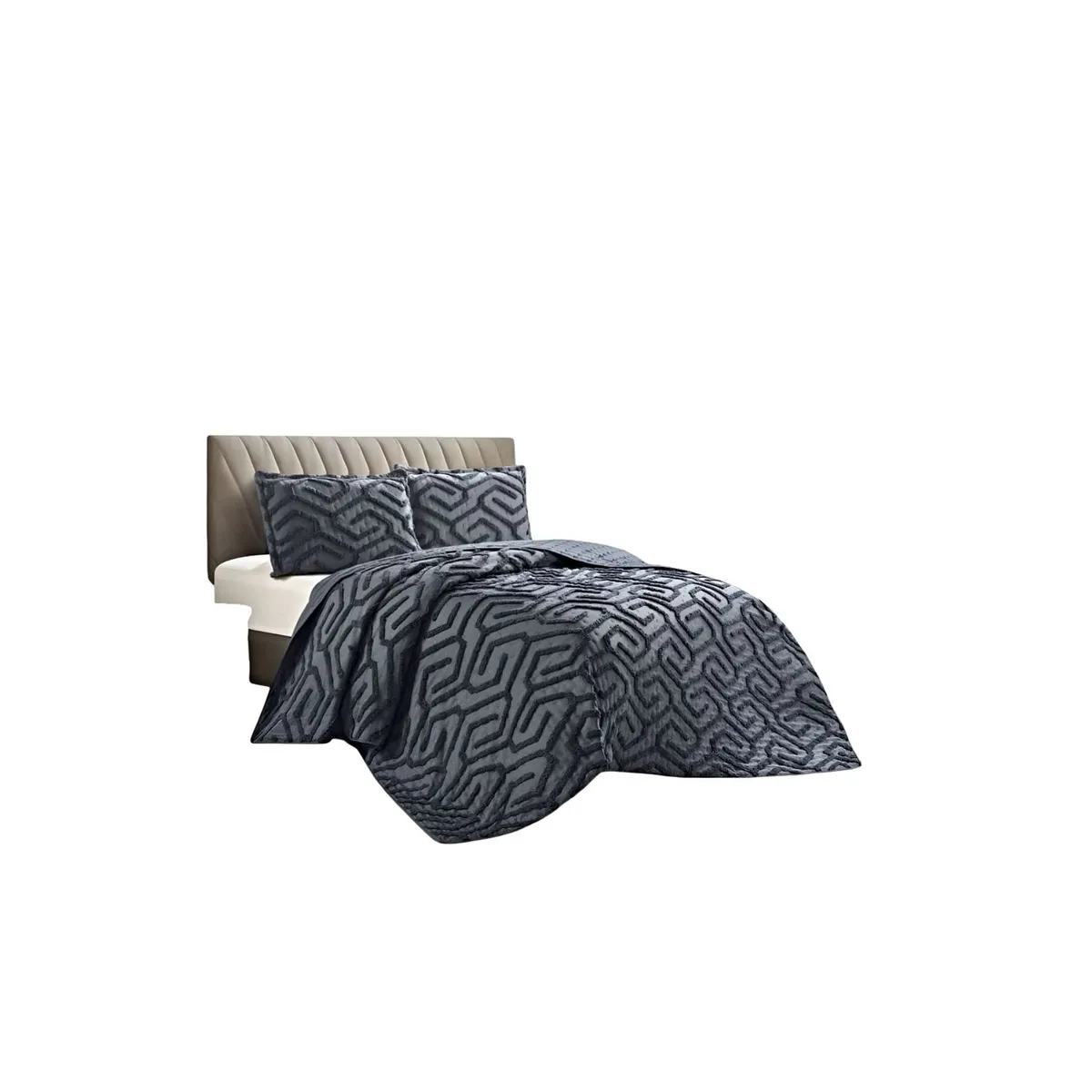 GENERICO - CUBRECAMA CON DISEÑO RELIEVE KING-SUPERKING NEGRO