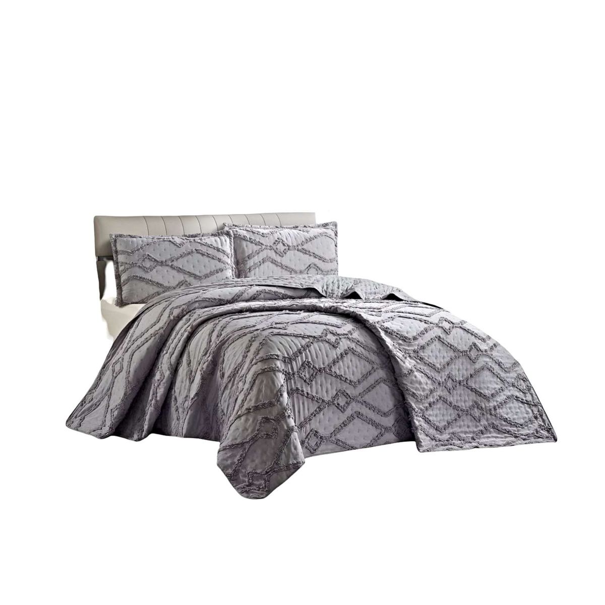 GENERICO - CUBRECAMA CON DISEÑO GEOMETRICO RELIEVE 2 PLAZAS GRIS