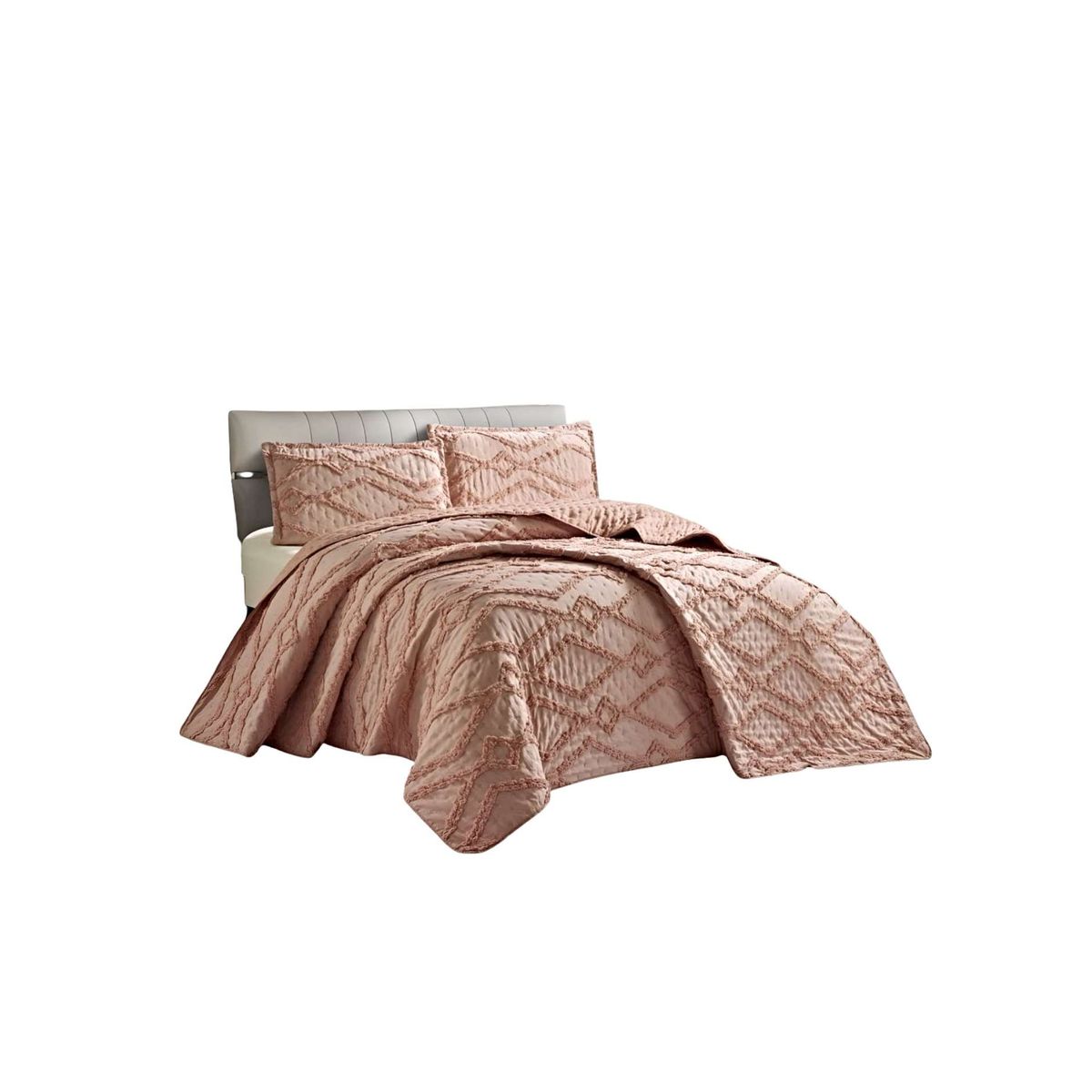 GENERICO - CUBRECAMA CON DISEÑO GEOMETRICO RELIEVE 2 PLAZAS ROSADO