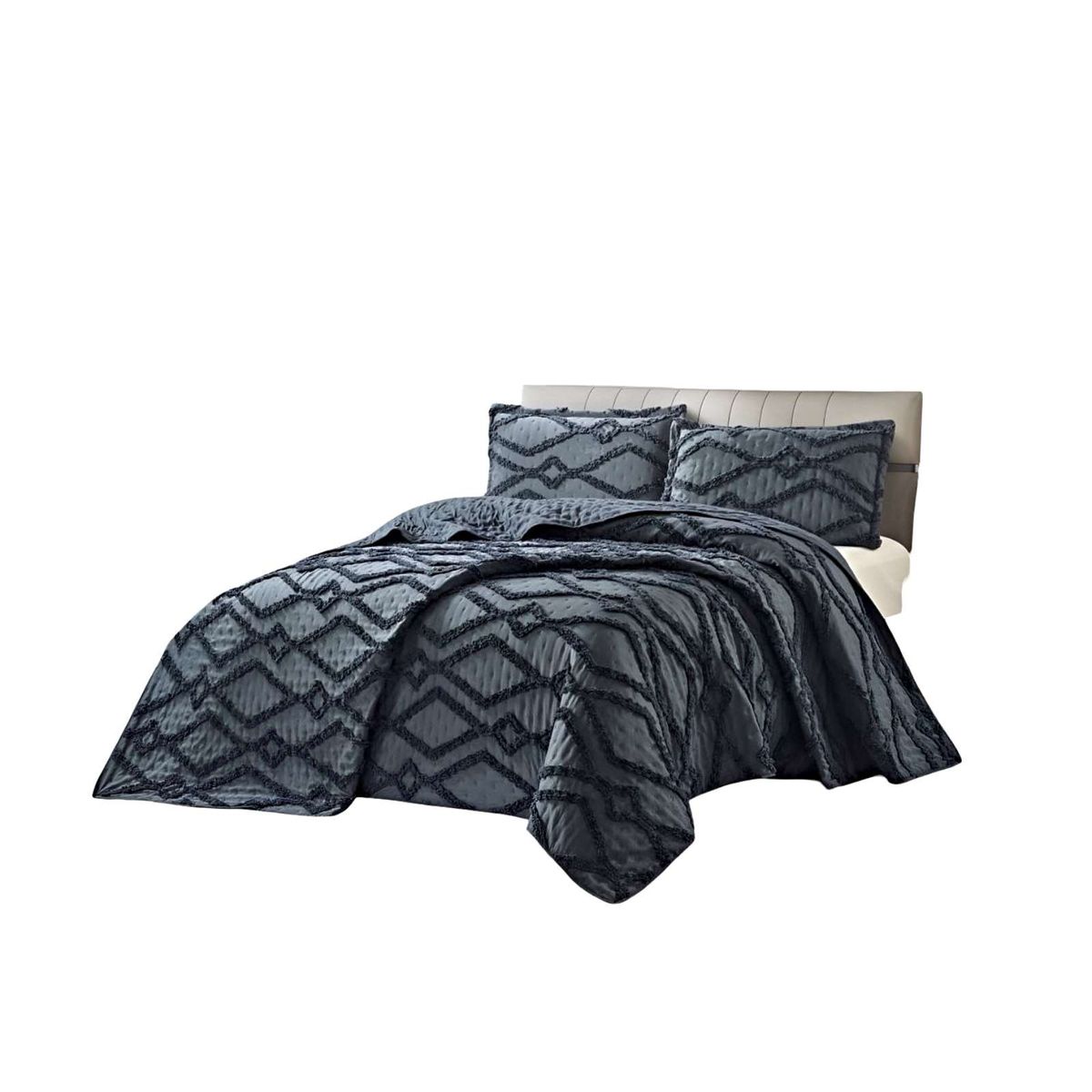 GENERICO - CUBRECAMA CON DISEÑO GEOMETRICO RELIEVE KING-SUPERKING NEGRO