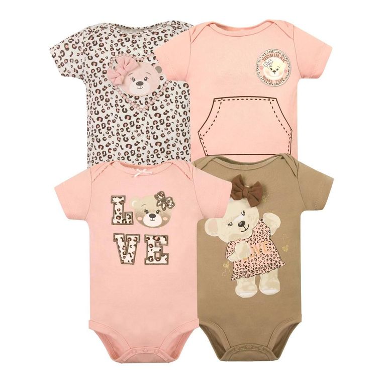 Bodys manga CORTA 100% algodon pack de 4 unidades Multicolor 6-9 MESES