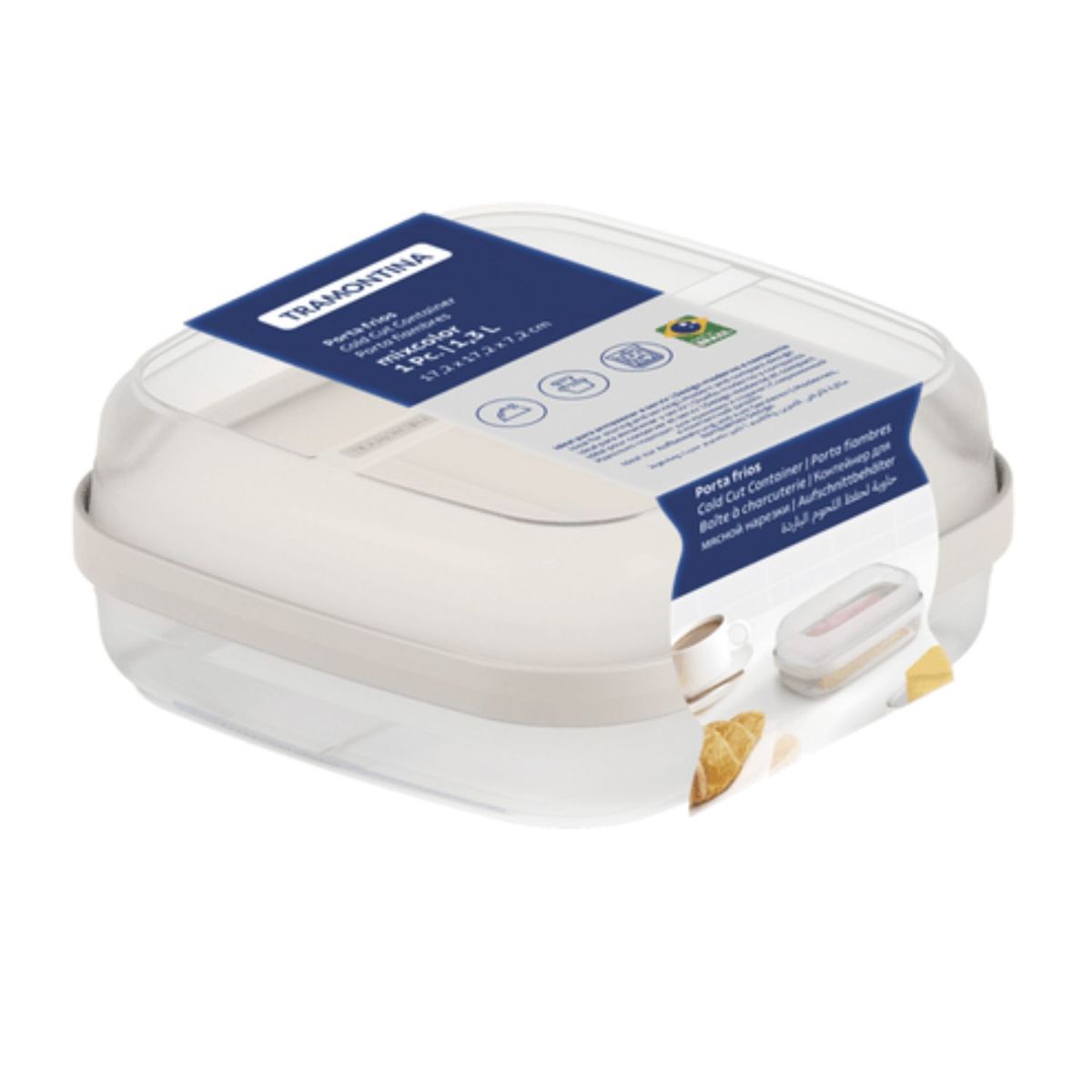 TRAMONTINA - Contenedor Doble de Alimentos Porta Fiambres 1.3 Litros