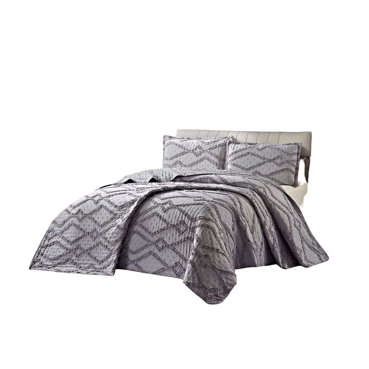 GENERICO - CUBRECAMA CON DISEÑO GEOMETRICO RELIEVE 2 PLAZAS GRIS