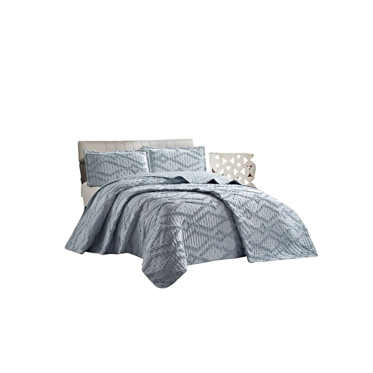 GENERICO - CUBRECAMA CON DISEÑO GEOMETRICO RELIEVE KING-SUPERKING AZUL_.