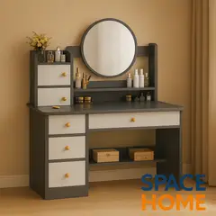 SPACE HOME - Escritorio tocador luz led espejo 40cm multifuncional 6 gavetas