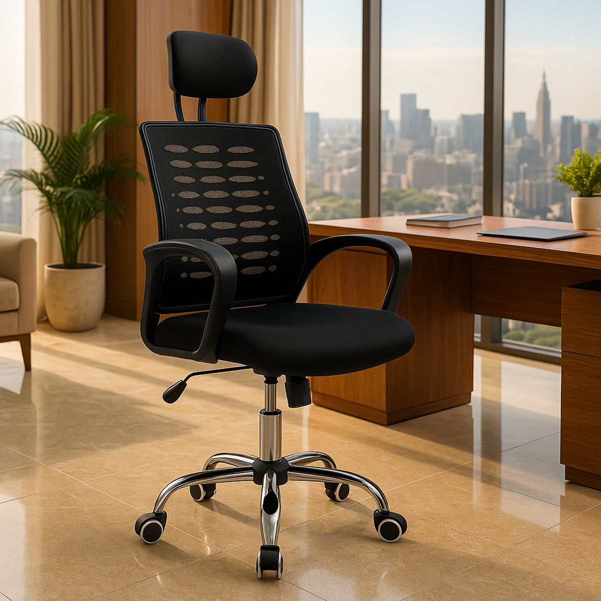 SPACE HOME - silla oficina para escritorio ergonomica con apoya cabeza negra