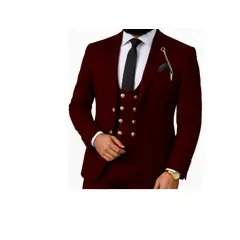 XPRESS RECHARGE - Traje burdeo de Hombre 3 Piezas con Chaleco de Botones Dorados