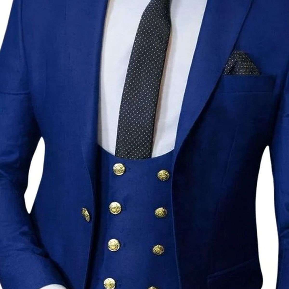 XPRESS RECHARGE - Traje azul de Hombre 3 Piezas con Chaleco de Botones Dorados