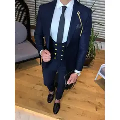 XPRESS RECHARGE - Traje Negro de Hombre 3 Piezas con Chaleco de Botones Dorados