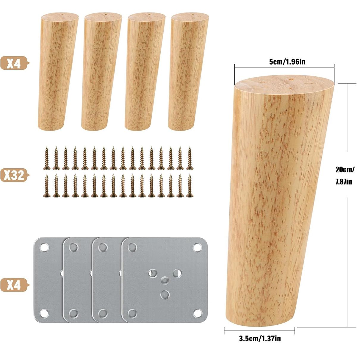 KINDA NICE - 4u Pies De Apoyo De Madera Maciza Para Muebles 20cm