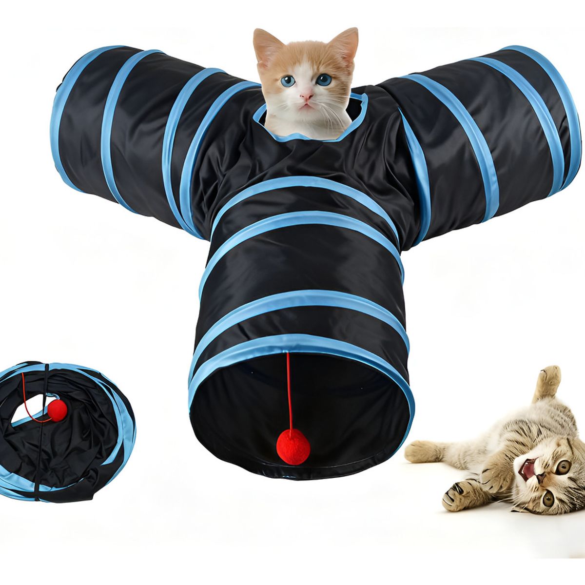 GENERICO - Juguetes Para Gatos Tunel 3 Vías Con Pelota Colgante Plegabl