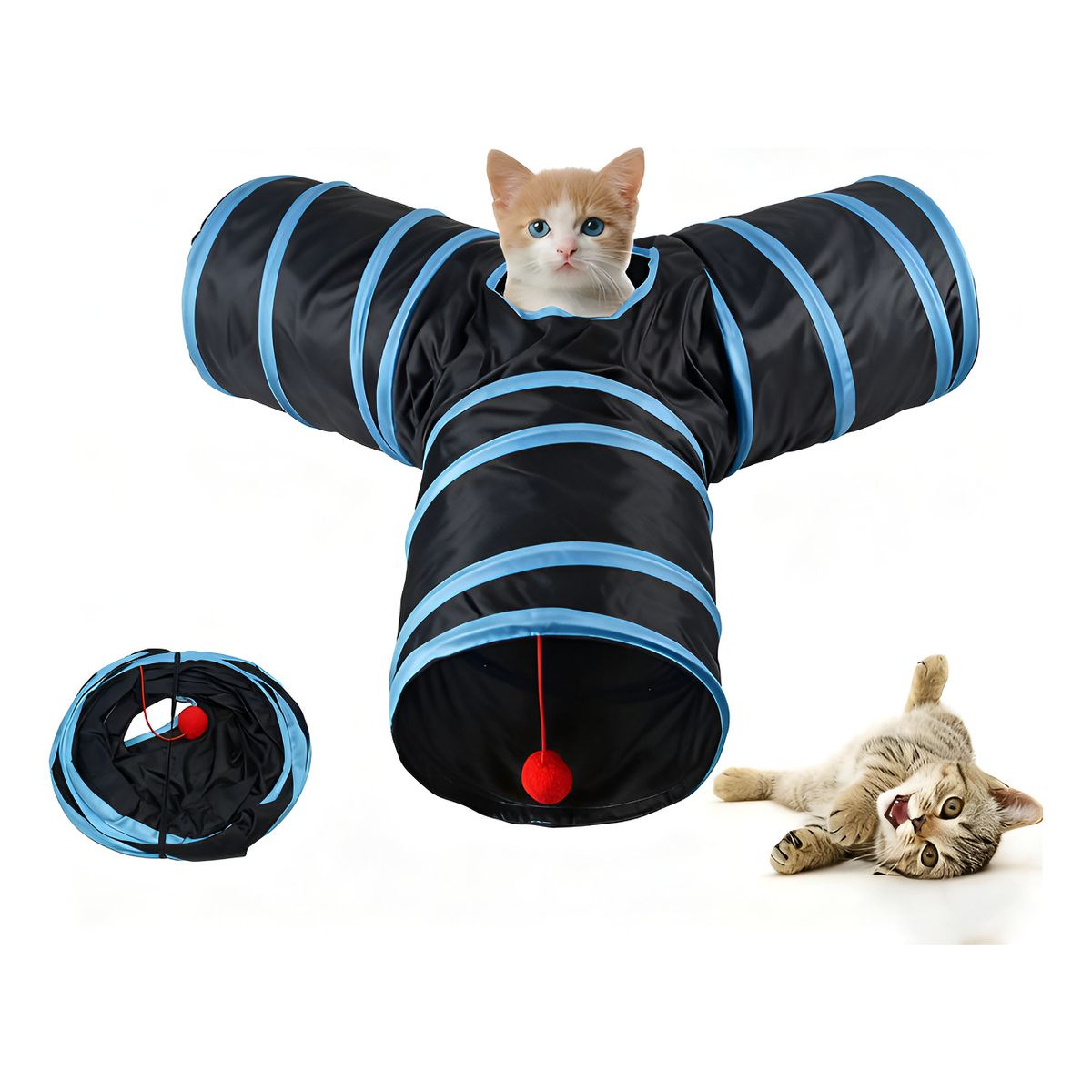 GENERICO - Juguetes Para Gatos Tunel 3 Vías Con Pelota Colgante Plegabl