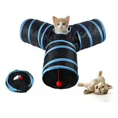 GENERICO - Juguetes Para Gatos Tunel 3 Vías Con Pelota Colgante Plegabl