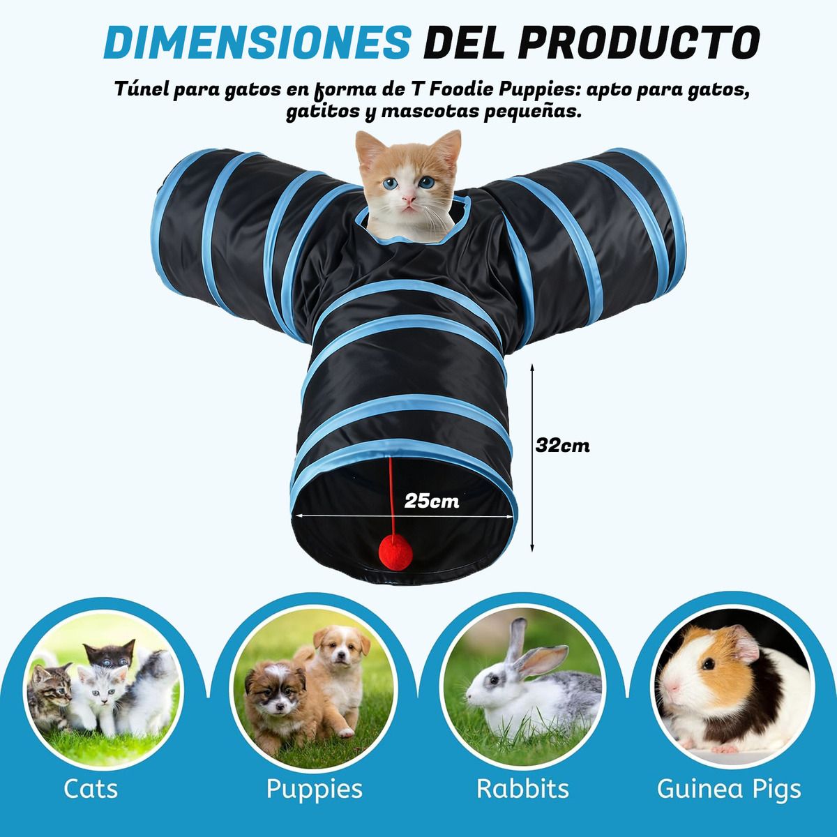 GENERICO - Juguetes Para Gatos Tunel 3 Vías Con Pelota Colgante Plegabl