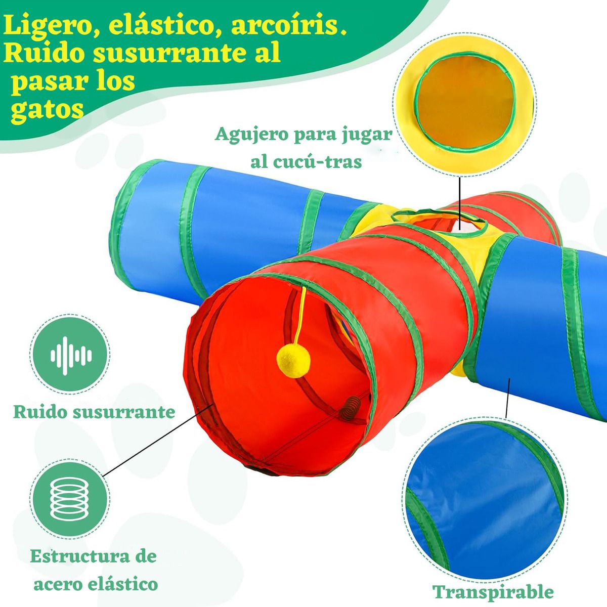 GENERICO - Juguetes Para Gatos Tunel 4 Vías Con Pelota Colgante Plegabl