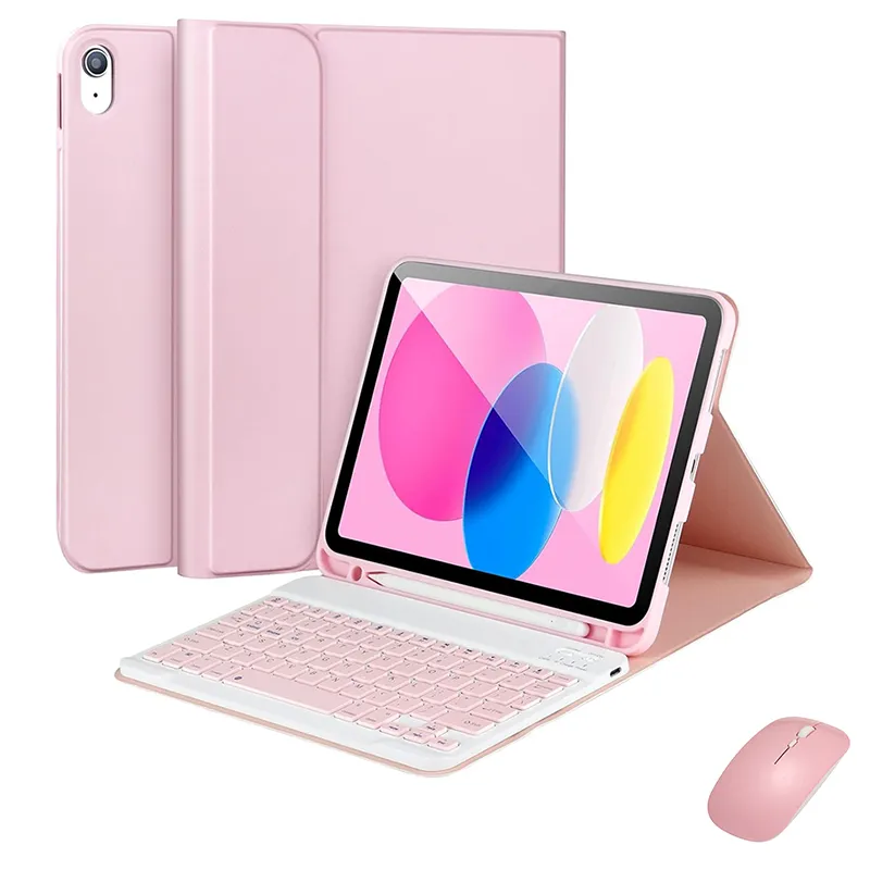 PUREPOWER - funda para iPad 11inch 10th Generation con teclado y ratón-rosa