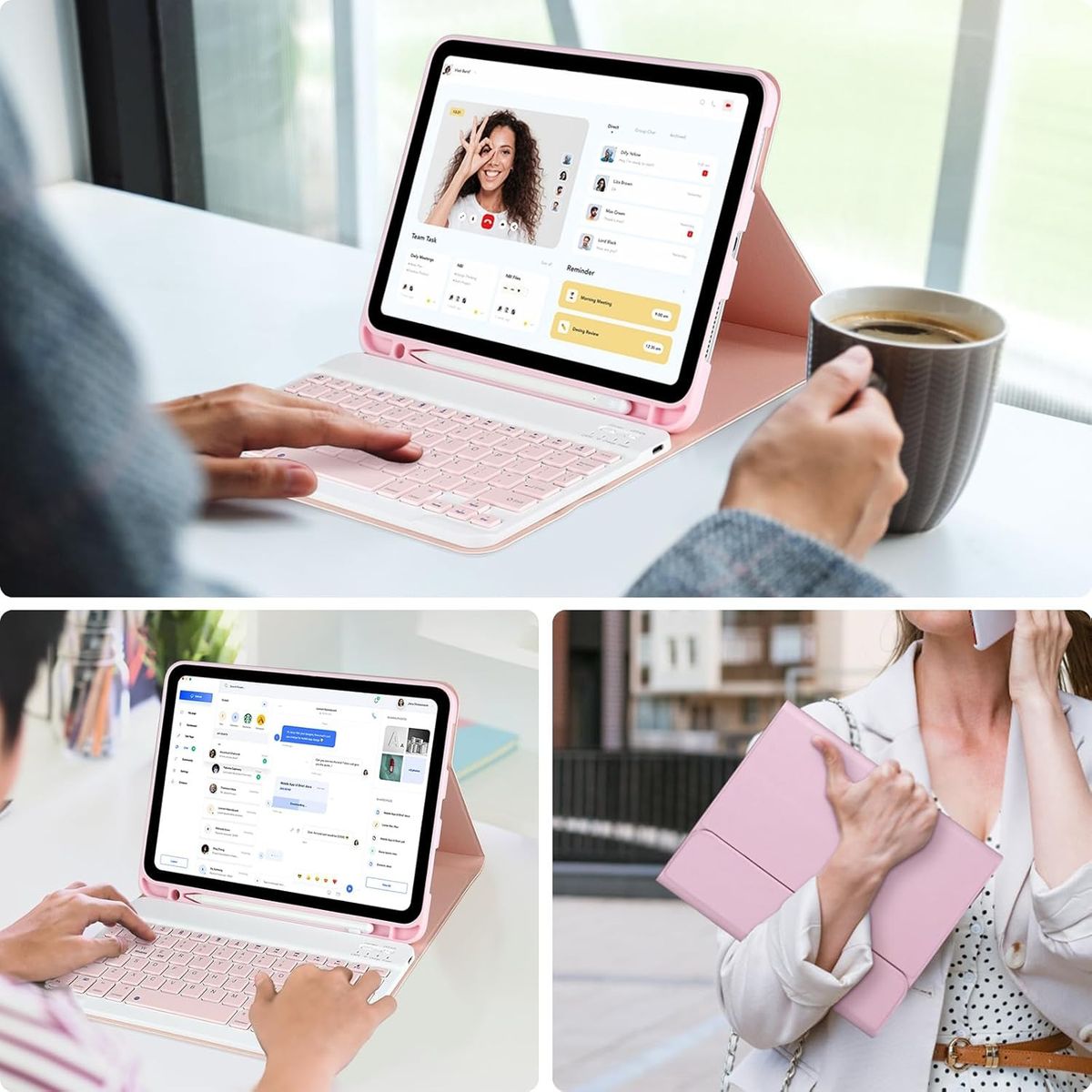 PUREPOWER - funda para iPad 11inch 10th Generation y A16 10,9inch con teclado de Español Ñ y ratón-rosa