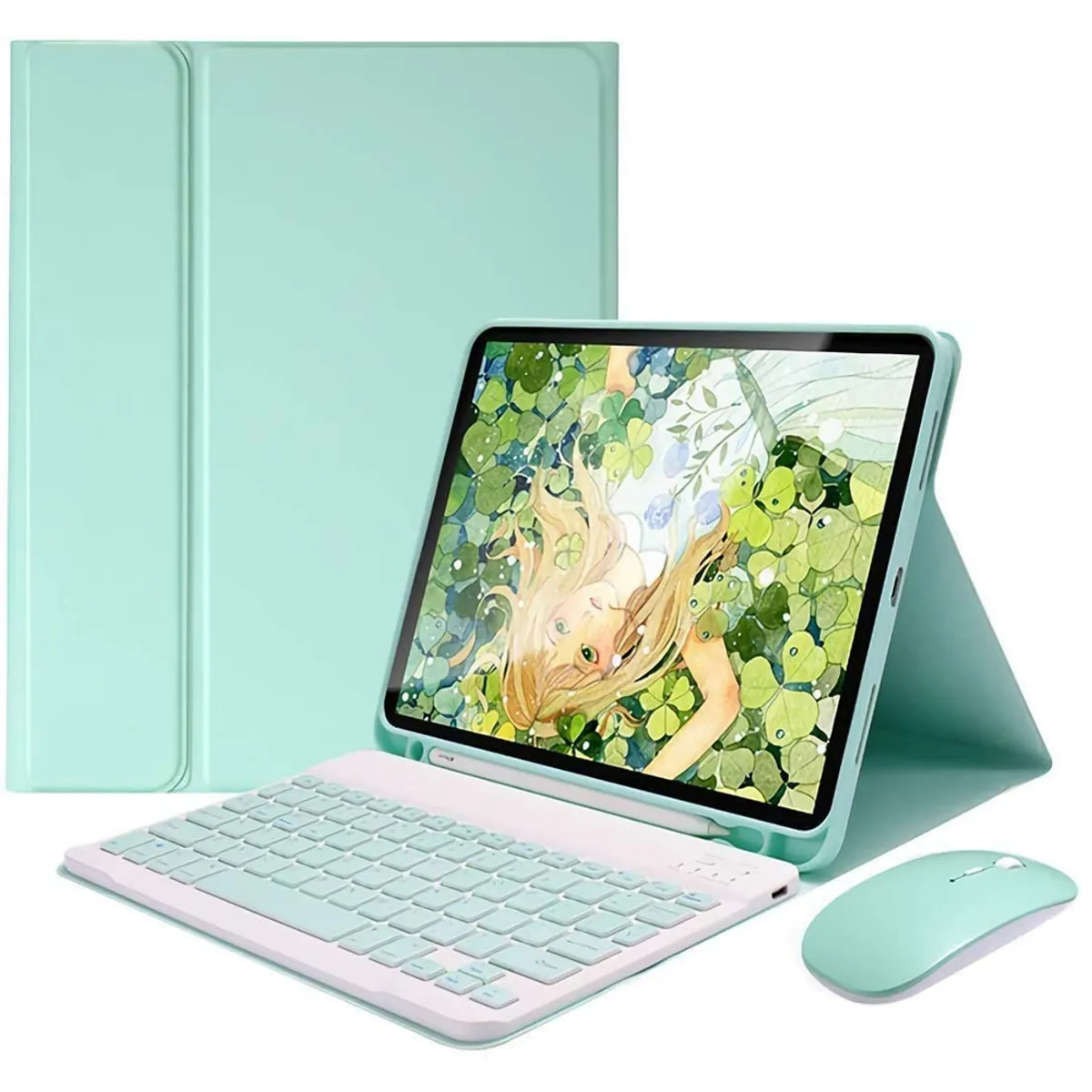 PUREPOWER - Funda Teclado y mouse de Español para iPad 10.9 10ª y iPad A16-Lverde