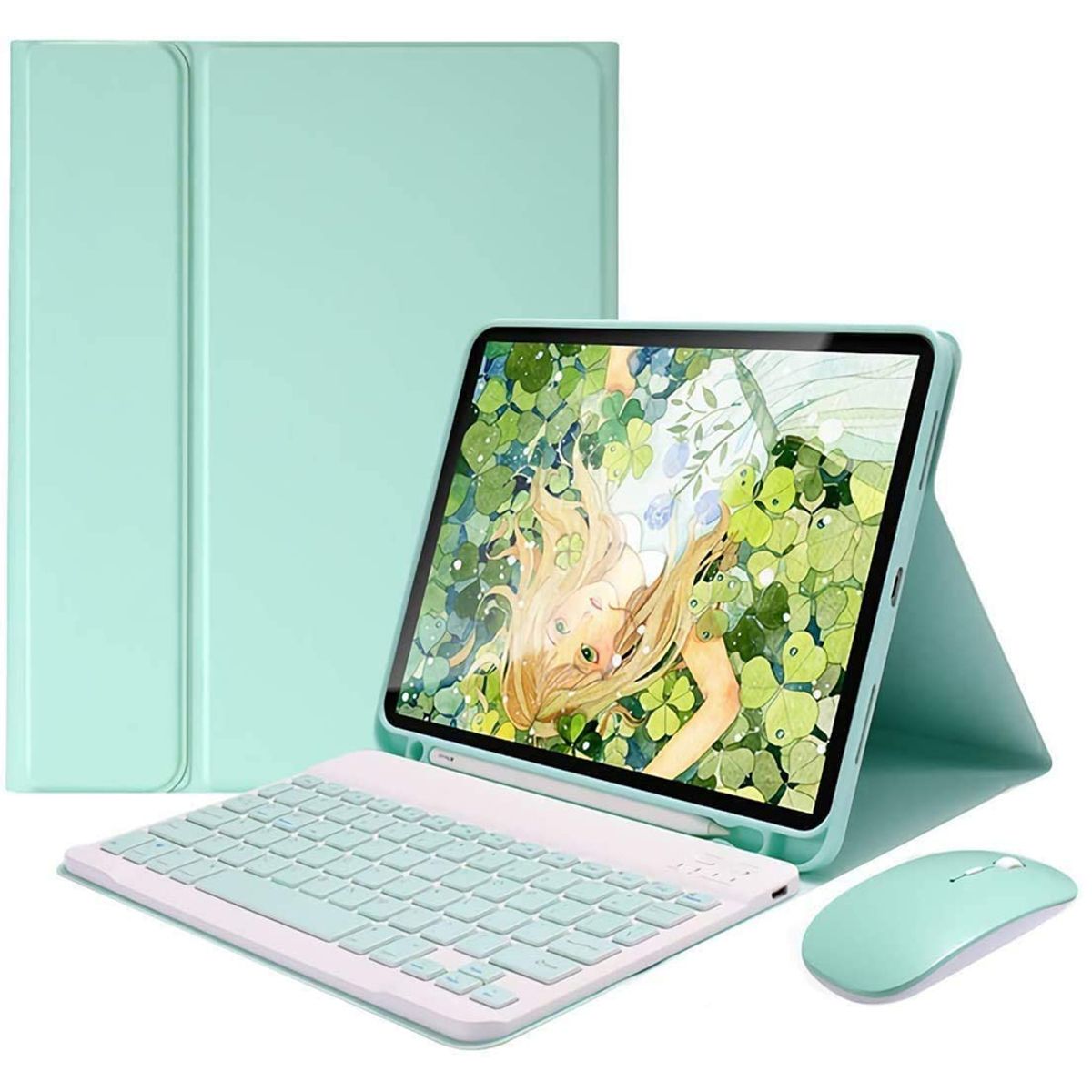 PUREPOWER - Funda Teclado y mouse de Español para iPad 10.9 10ª y iPad A16-Lverde