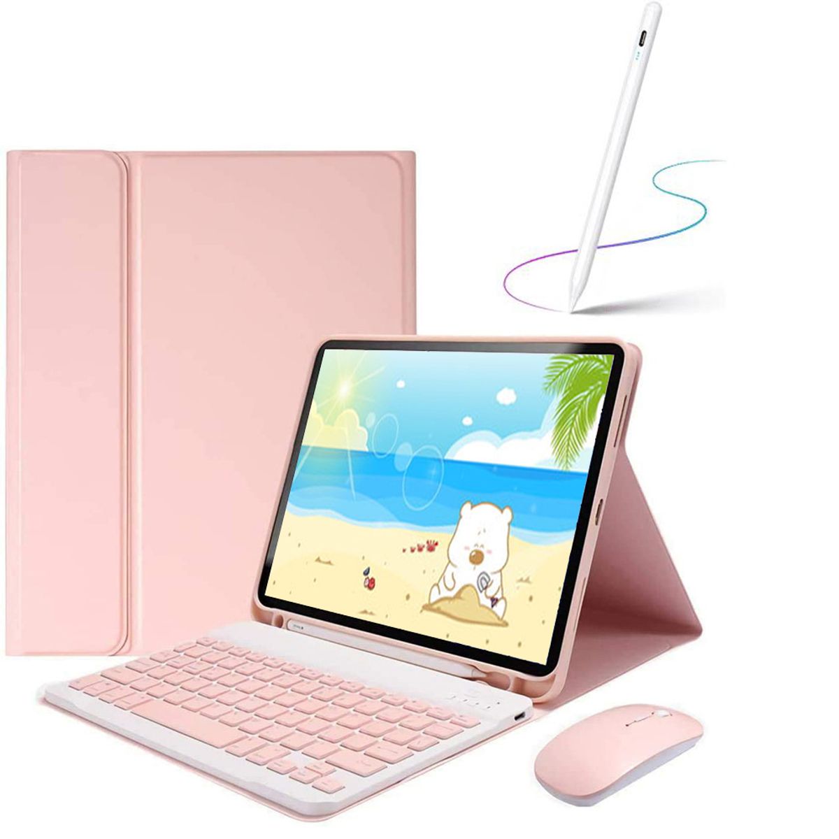 PUREPOWER - Funda Teclado y mouse de Español para iPad 10.9 10ª y iPad A16-Rosa