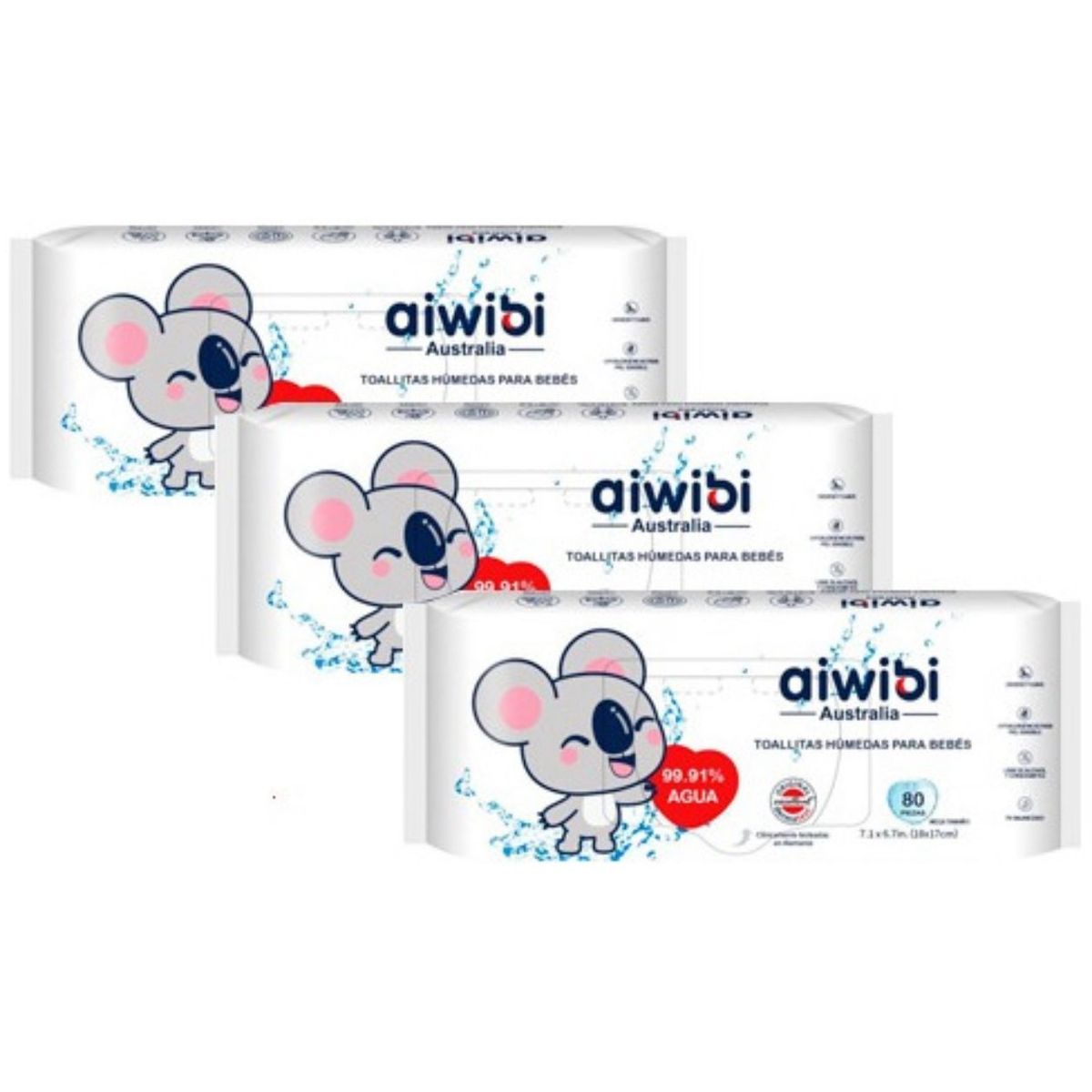 GENERICO - Toallas Húmedas Aiwibi Agua Pack 3x80 Unidades