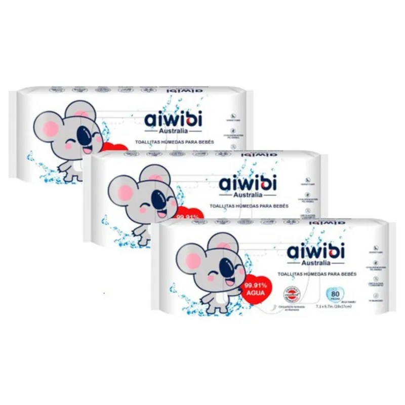 GENERICO - Toallas Húmedas Aiwibi Agua Pack 3x80 Unidades