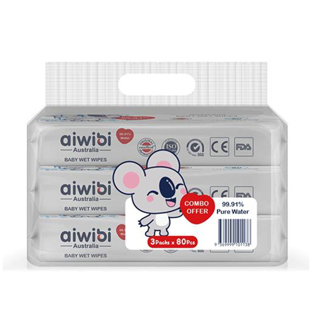 GENERICO - Toallas Húmedas Aiwibi Agua Pack 3x80 Unidades