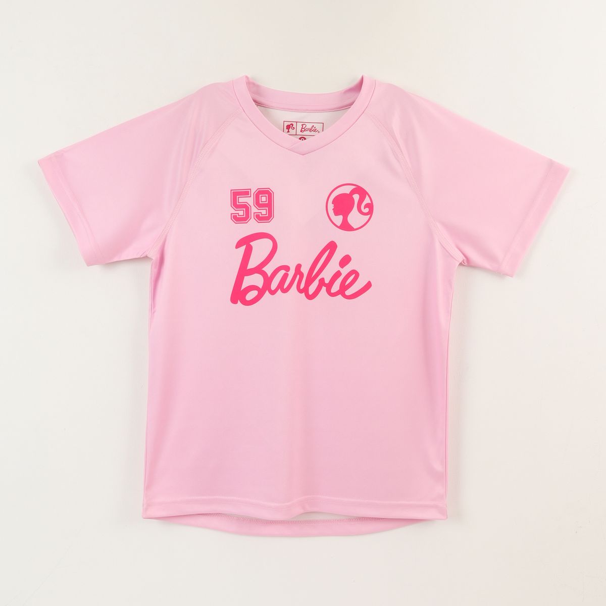 BARBIE - Polera Manga Corta Niña Rosado Fútbol Barbie