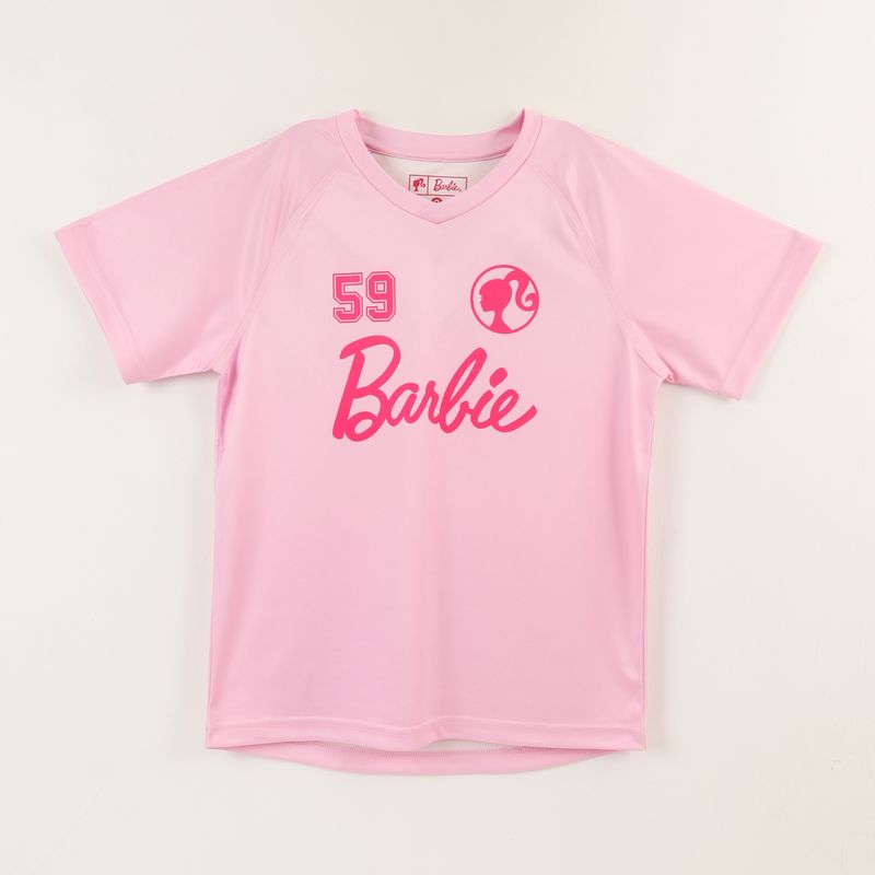 BARBIE - Polera Manga Corta Niña Rosado Fútbol Barbie