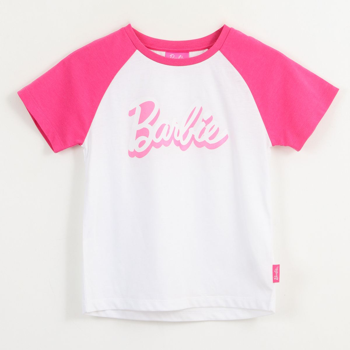 BARBIE - Polera Manga Corta Niña Rosa Raglan Barbie