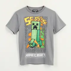 MINECRAFT - Polera Manga Corta Niño Gris Creeper