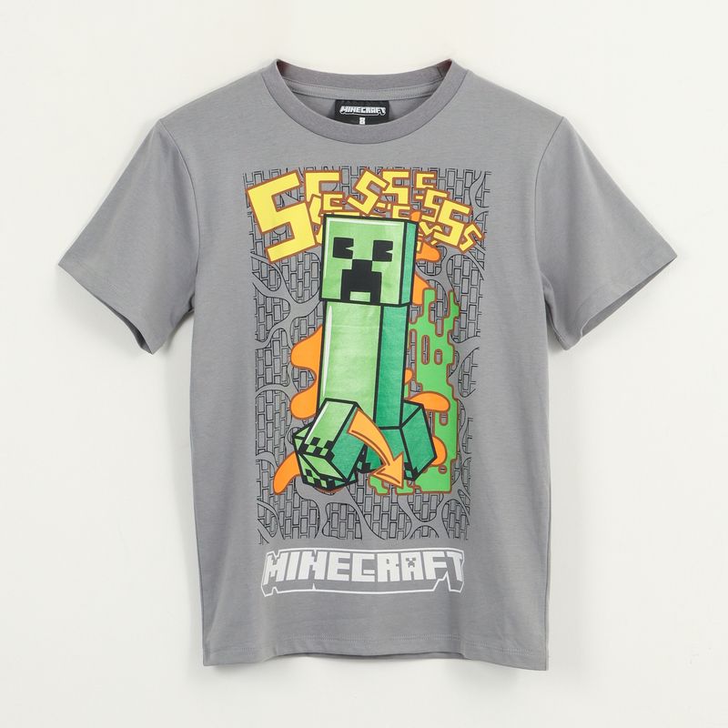 MINECRAFT - Polera Manga Corta Niño Azul Creeper Minecraft