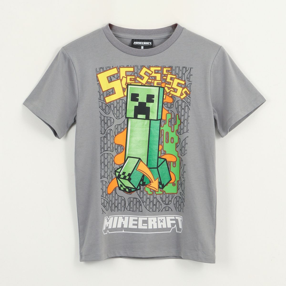 MINECRAFT - Polera Manga Corta Niño Gris Creeper Minecraft