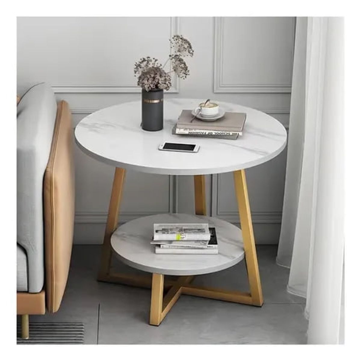 GENERICO - Mesa De Centro De 2 Niveles Mesa Auxiliar Decorativa