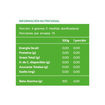 Imagen 2 del producto BETA ALANINA 300GR 75 SERVICIOS -