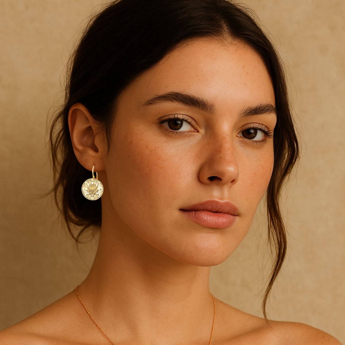 BLOOM CRYSTAL - Pendientes Bella Oro con Cristales Dorados 13 mm