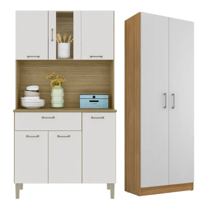 MOVELARIA - Combo Cocina Kyra 6 Puertas + Alacena Multiuso Off White K0620